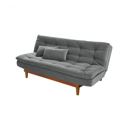 Sofá Cama Dubai 3 Lugares Império Reclinável Casal Pés Madeira Espuma Especial D33 Madero Cinza 380