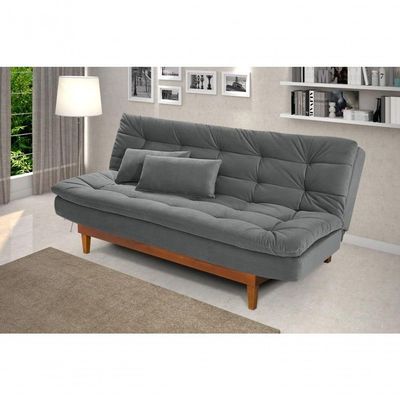 Sofá Cama Dubai 3 Lugares Império Reclinável Casal Pés Madeira Espuma Especial D33 Madero Cinza 380