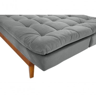 Sofá Cama Dubai 3 Lugares Império Reclinável Casal Pés Madeira Espuma Especial D33 Madero Cinza 380