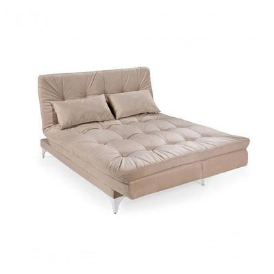 Sofá Cama Versátil 3 Lugares Império Reclinável Casal Pés De Alumínio Suede Areia 376