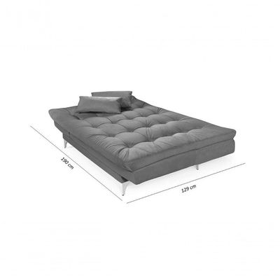 Sofá Cama Versátil 3 Lugares Império Reclinável Casal Pés De Alumínio Suede Areia 376