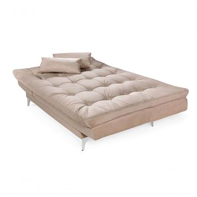 Sofá Cama Versátil 3 Lugares Império Reclinável Casal Pés De Alumínio Suede Areia 376