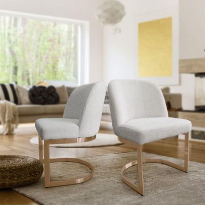 Kit 4 Cadeiras De Jantar Cléo Base Ouro Fosco Linho Bouclé Off White - Nexta Casa