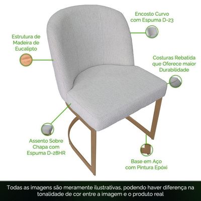 Kit 4 Cadeiras De Jantar Cléo Base Ouro Fosco Linho Bouclé Off White - Nexta Casa