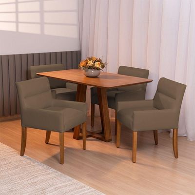 Kit 4 Cadeiras Para Mesa De Jantar Angel Base Madeira Corano Marrom - Nexta Casa