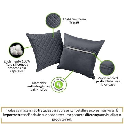 Kit 2 Almofadas Tressê 50x50cm Veludo Cinza - Nexta Casa