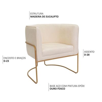 Kit 02 Poltronas Decorativas Betina Base Aço Ouro Fosco Bouclé Off White - Nexta Casa