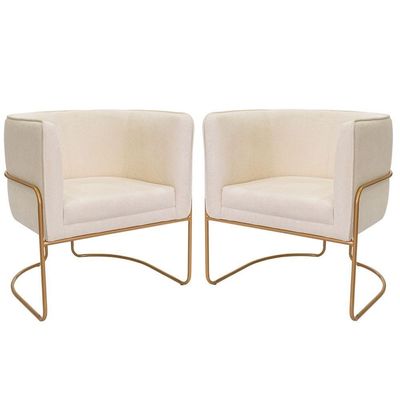 Kit 02 Poltronas Decorativas Betina Base Aço Ouro Fosco Bouclé Off White - Nexta Casa