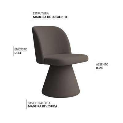 Kit 02 Cadeiras De Jantar Giratória Liz Bouclé Marrom - Nexta Casa