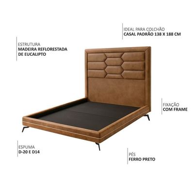Cama Casal Pés Ferro Otto Com Cabeceira Roma Corano Caramelo Bouclé Off White - Nexta Casa