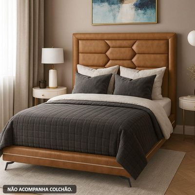 Cama Casal Pés Ferro Otto Com Cabeceira Roma Corano Caramelo Bouclé Off White - Nexta Casa