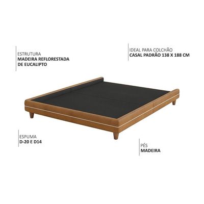 Cama Casal Pés Madeira 148cm Otto Corano Caramelo Bouclé Off White - Nexta Casa