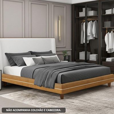 Cama Casal Pés Madeira 148cm Otto Corano Caramelo Bouclé Off White - Nexta Casa
