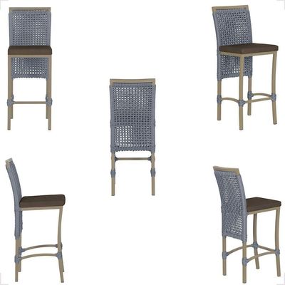 Mesa Bistrô E 4 Banquetas Roma Fendi Corda Estofado 9 Trama Prata