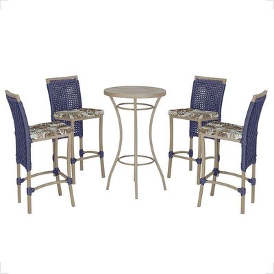 Mesa Bistrô E 4 Banquetas Roma Fendi Corda Estofado 6 Trama Azul