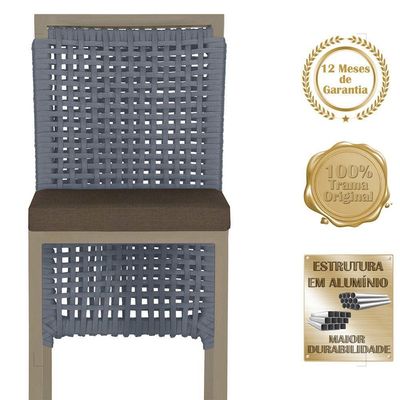 Mesa Bistrô E 4 Banquetas Roma Fendi Corda Estofado 9 Trama Prata