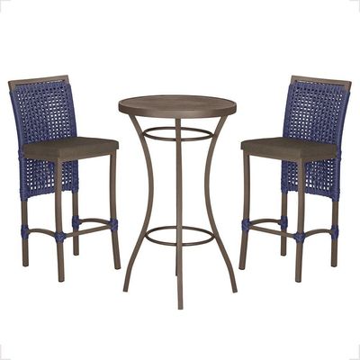 Mesa Bistrô E 2 Banquetas Roma Marrom Corda Estofado 9 Trama Azul