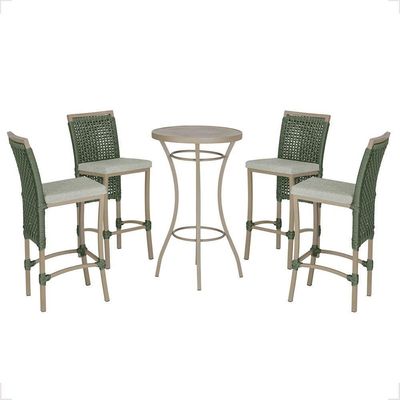 Mesa Bistrô Com 4 Banquetas Roma Fendi Corda Náutica 3 Trama Verde