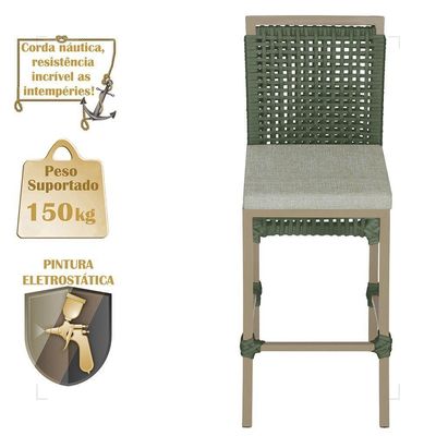 Mesa Bistrô Com 4 Banquetas Roma Fendi Corda Náutica 3 Trama Verde
