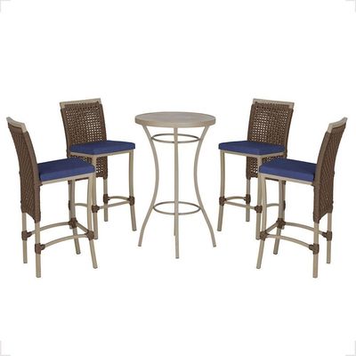Mesa Bistrô 4 Banquetas Roma Fendi Corda Estofado 10 Trama Marrom