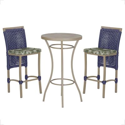 Mesa Bistrô 2 Banquetas Roma Corda Náutica Estofado 5 Trama Azul