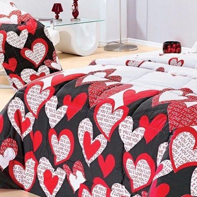 Kit Edredom Desire Casal Queen 5 Peças Percal 200 Fios 100% Algodão - Estampa Love