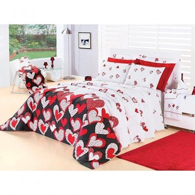 Kit Edredom Desire Casal Queen 5 Peças Percal 200 Fios 100% Algodão - Estampa Love
