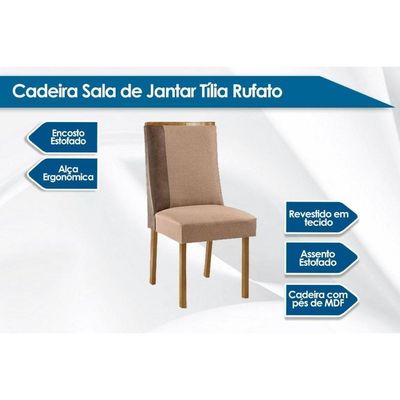 Cadeira De Cozinha Tilia Kit 4 Un Naturalle/suede Capuccino/corano Capuccino - Rufato