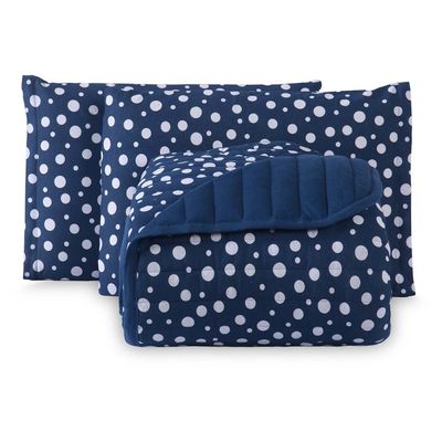 Kit Cobre Leito Colcha Polly Queen 3 Peças Malha 100% Algodão Estampa Bolinhas - Azul Marinho