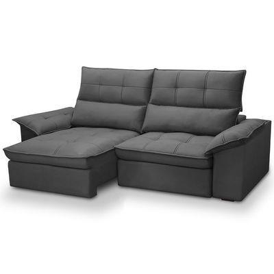 Sofá 3 Lugares Retrátil Reclinável Para Sala 230cm Giotto F04 Veludo Grafite - Lyam Decor