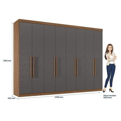 Guarda Roupa Casal 8 Portas 4 Gavetas Master New Jatobá Grafite Acetinado - Santos Andirá