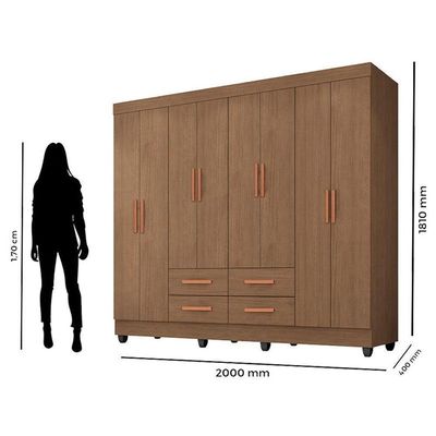 Guarda Roupa Casal Porto 8 Portas E Armário Multiuso Lite Carvalho Oak - Móveis Leão