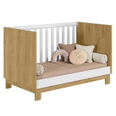 Quarto De Bebê Americano 4 Portas Com Berço Americano Mini Cama Q Encanto Slim Freijó Branco Acetinado - Qmovi - Henn