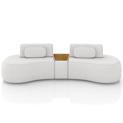 Sofá 4 Lugares Orgânico Para Sala Living Com Puff 342cm Vasti M03 Bouclê Cru - Lyam Decor