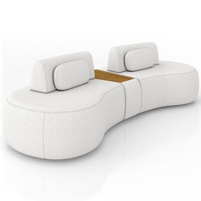 Sofá 4 Lugares Orgânico Para Sala Living Com Puff 342cm Vasti M03 Bouclê Cru - Lyam Decor