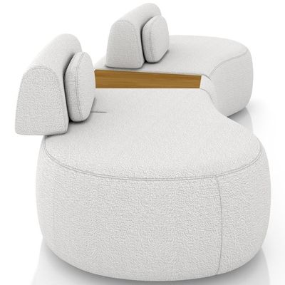 Sofá 4 Lugares Orgânico Para Sala Living Com Puff 342cm Vasti M03 Bouclê Cru - Lyam Decor
