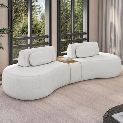 Sofá 4 Lugares Orgânico Para Sala Living Com Puff 342cm Vasti M03 Bouclê Cru - Lyam Decor