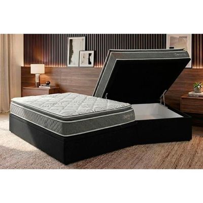 Cama Box Baú Casal + Colchão Molas Kappesberg Ensacadas Serene + Base Crc Courano Black