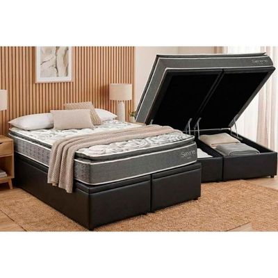 Cama Box Baú Casal + Colchão Molas Kappesberg Ensacadas Serene + Base Crc Courano Black