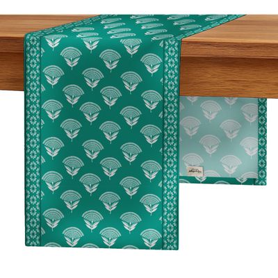 Caminho de Mesa de Algodão Estampado em Bloco - Twill Premium 36 cm - Cozinha, Jantar, Café, Aparador - Vários Comprimentos - Vargottam 35,56 Cm (L) × 274,32 Cm (C) / Verde