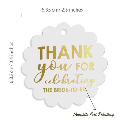 Etiquetas de Papel com Foil 'Thank You' para Lembrancinha de Chá de Panela Celebrando a Futura Noiva para Pendurar - Inkdotpot 50 Etiquetas Metalizadas / Branco - Dourado