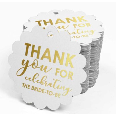 Etiquetas de Papel com Foil 'Thank You' para Lembrancinha de Chá de Panela Celebrando a Futura Noiva para Pendurar - Inkdotpot 50 Etiquetas Metalizadas / Branco - Dourado
