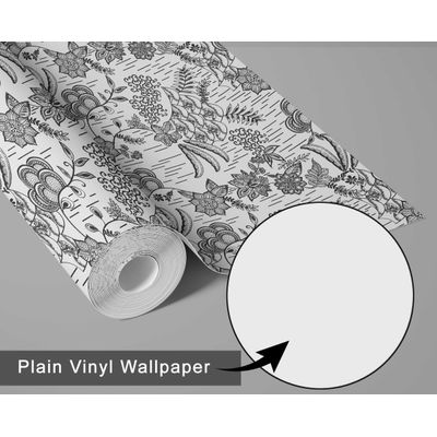 Papel de Parede Floral Étnico Cinza Autoadesivo, Decoração DIY Fácil para Quarto Estilo Fazenda, Sala e Armários - S4Sassy 63,5 cm (L) × 609,6 cm (C) / Cinza - Vinil Liso