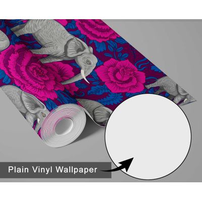 Papel de Parede Elefante com Rosa Estilo Asiático, Vinil Autoadesivo, Fácil Aplicação Faça-Você-Mesmo para Quarto e Sala - Rosa - S4Sassy 63,5 cm (L) × 304,8 cm (C) / Rosa - Vinil Liso