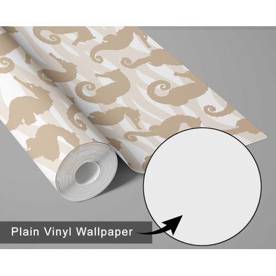 Papel de Parede Vinílico Autoadesivo Removível Monocromático com Cavalo-Marinho e Ondas Bege para Banheiro, Lavanderia, Armário - S4Sassy 63,5 cm (L) × 304,8 cm (C) / Bege - Vinil Liso