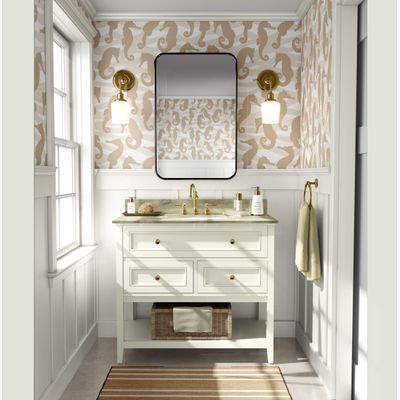 Papel de Parede Vinílico Autoadesivo Removível Monocromático com Cavalo-Marinho e Ondas Bege para Banheiro, Lavanderia, Armário - S4Sassy 63,5 cm (L) × 304,8 cm (C) / Bege - Vinil Liso