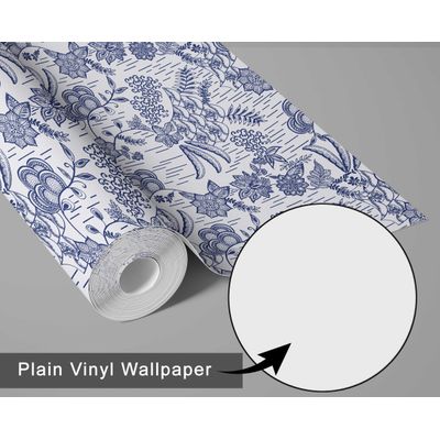 Papel de Parede Floral Étnico, Revestimento Azul Autoadesivo, Decoração DIY Fácil para Quarto Estilo Fazenda, Sala, Armários - S4Sassy 63,5 cm (L) × 304,8 cm (C) / Azul - Vinil Liso