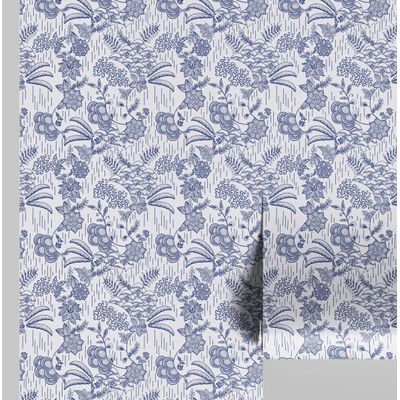 Papel de Parede Floral Étnico, Revestimento Azul Autoadesivo, Decoração DIY Fácil para Quarto Estilo Fazenda, Sala, Armários - S4Sassy 63,5 cm (L) × 304,8 cm (C) / Azul - Vinil Liso