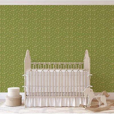 Revestimento de Parede Autoadesivo Destacável Floral Noturno Pequeno Verde para Quarto, Banheiro, Lavanderia e Interior de Armário - S4Sassy 63,5 cm (L) × 304,8 cm (C) / Verde - Vinil Liso