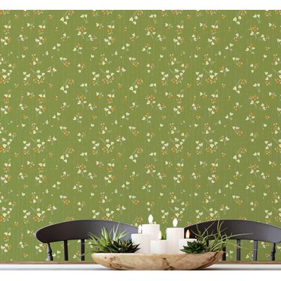 Revestimento de Parede Autoadesivo Destacável Floral Noturno Pequeno Verde para Quarto, Banheiro, Lavanderia e Interior de Armário - S4Sassy 63,5 cm (L) × 304,8 cm (C) / Verde - Vinil Liso